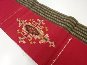 リサイクル　手織り紬縞に抽象花模様織出し名古屋帯